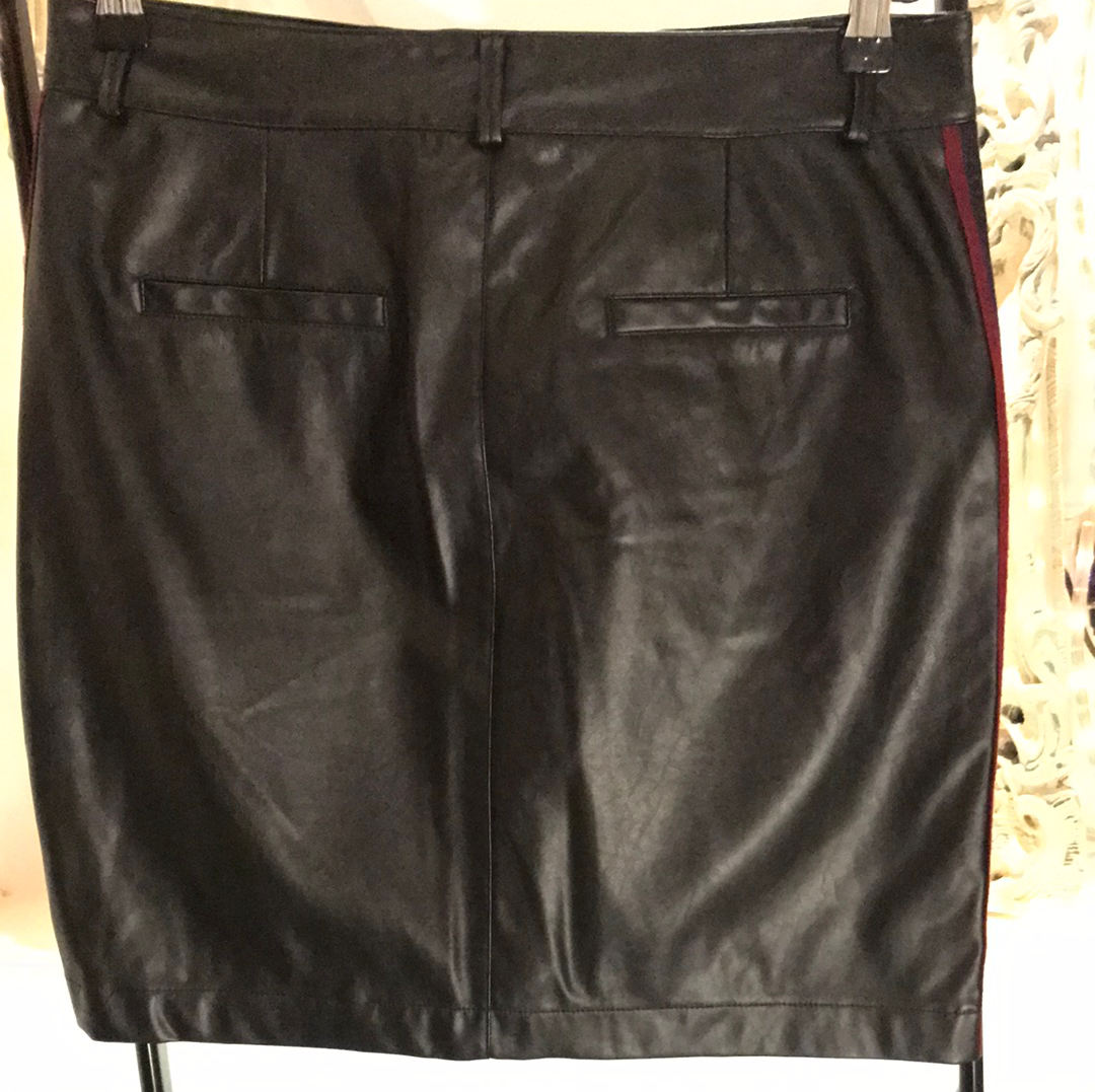 Customised Black Faux Leather Racer Stripe Skirt