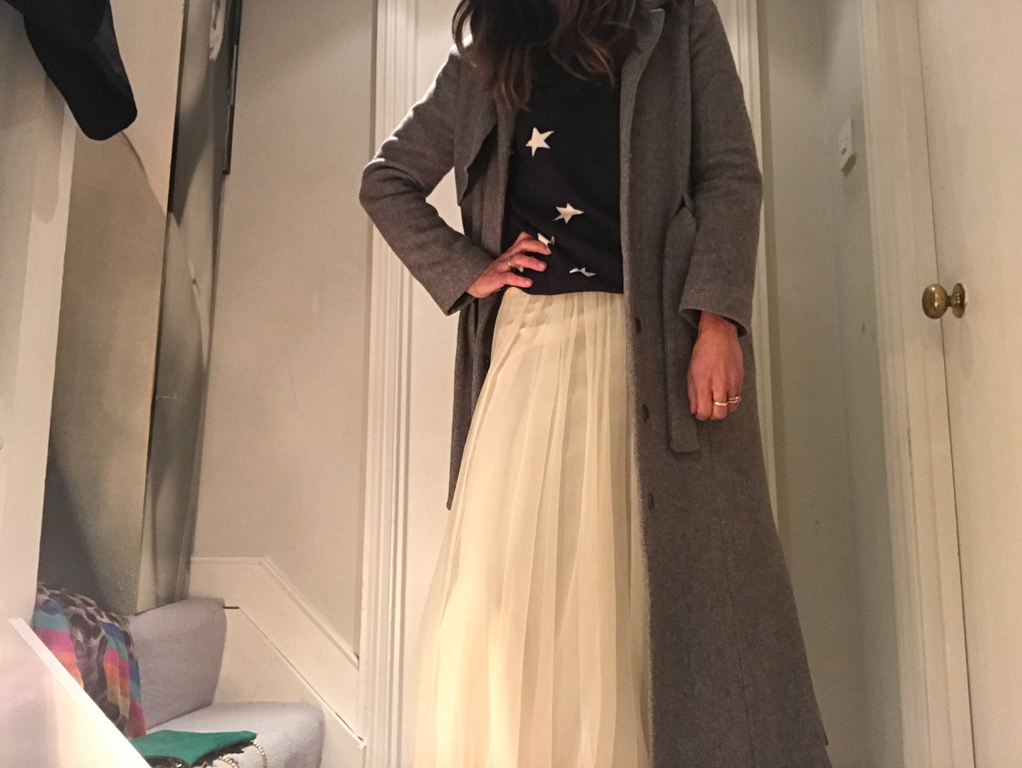 Cream Princess Pleated Long Skirt