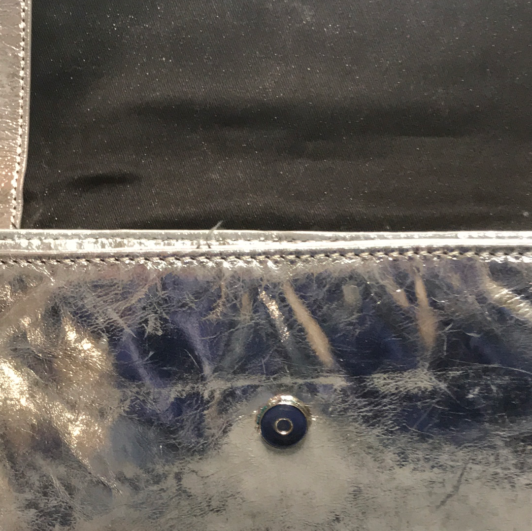 Silver Metallic Real Leather Banana Republic Handbag