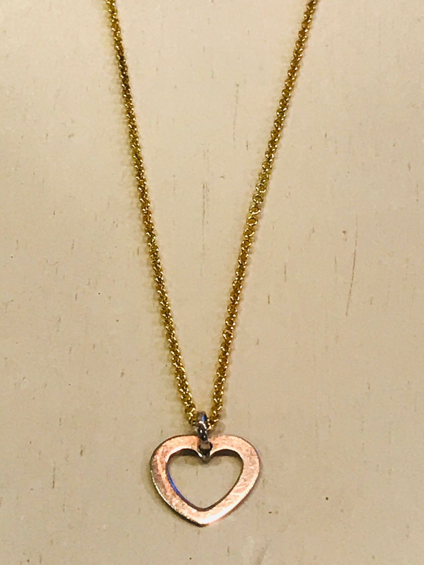 Silver and Gold Open Heart Necklace