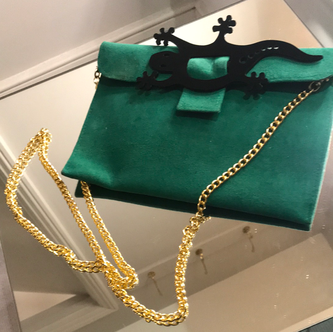 Green Suede Lizard Bag