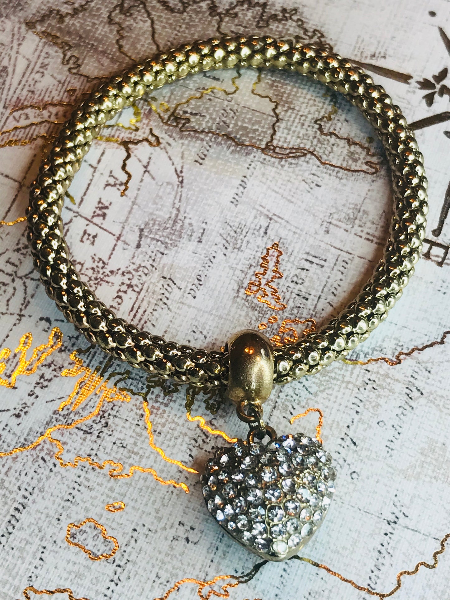 Gold Love Charm Stretch Bracelet