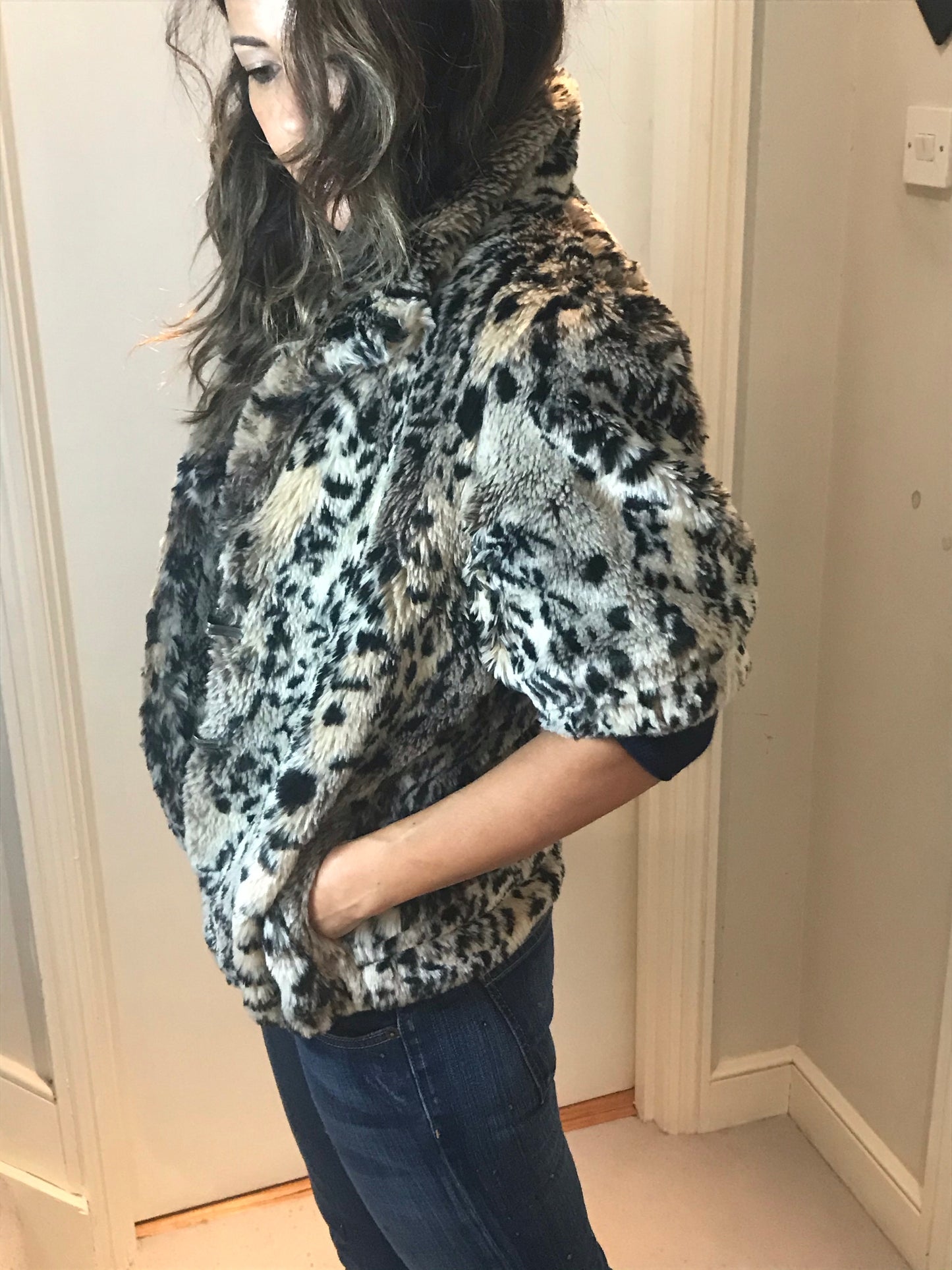 3/4 Length Sleeve Faux Leopard Coat