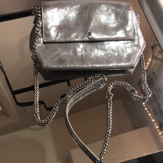 Silver Metallic Real Leather Banana Republic Handbag