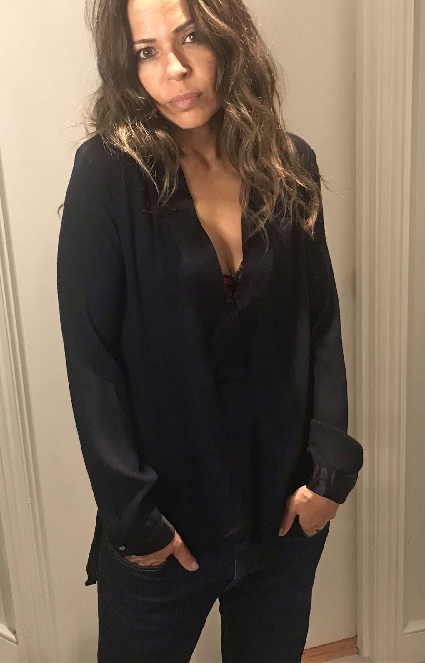 Navy Nights Long Drape Blouse