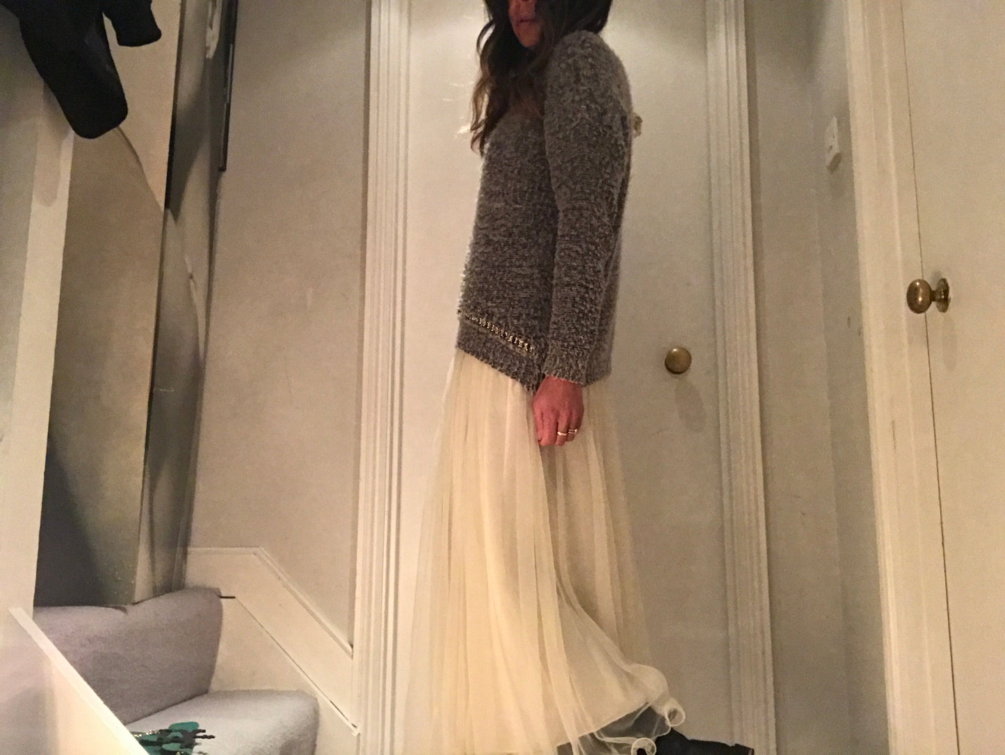 Cream Princess Pleated Long Skirt