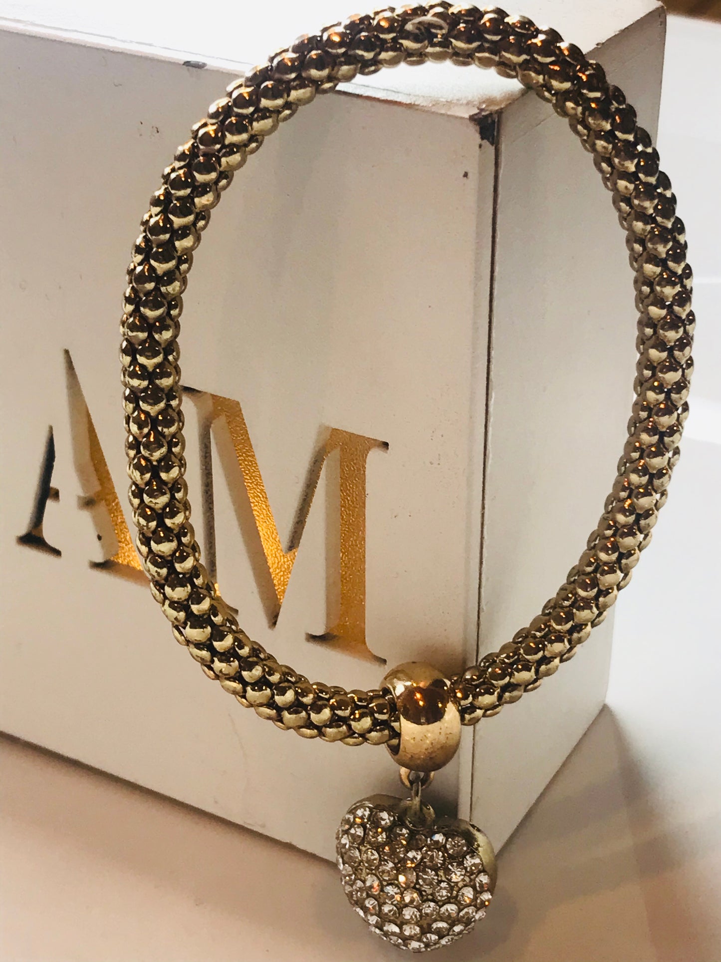 Gold Love Charm Stretch Bracelet