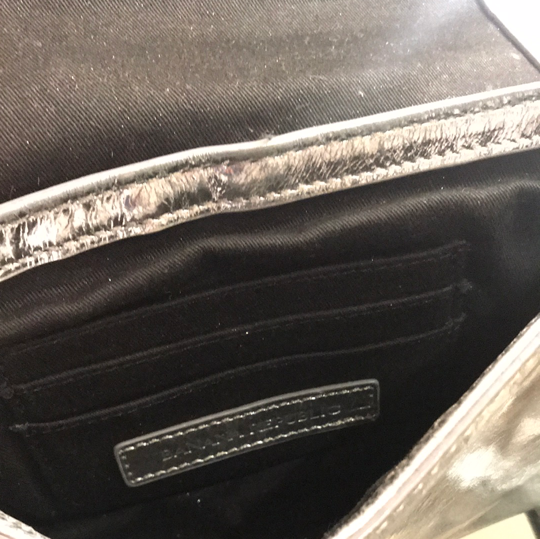 Silver Metallic Real Leather Banana Republic Handbag