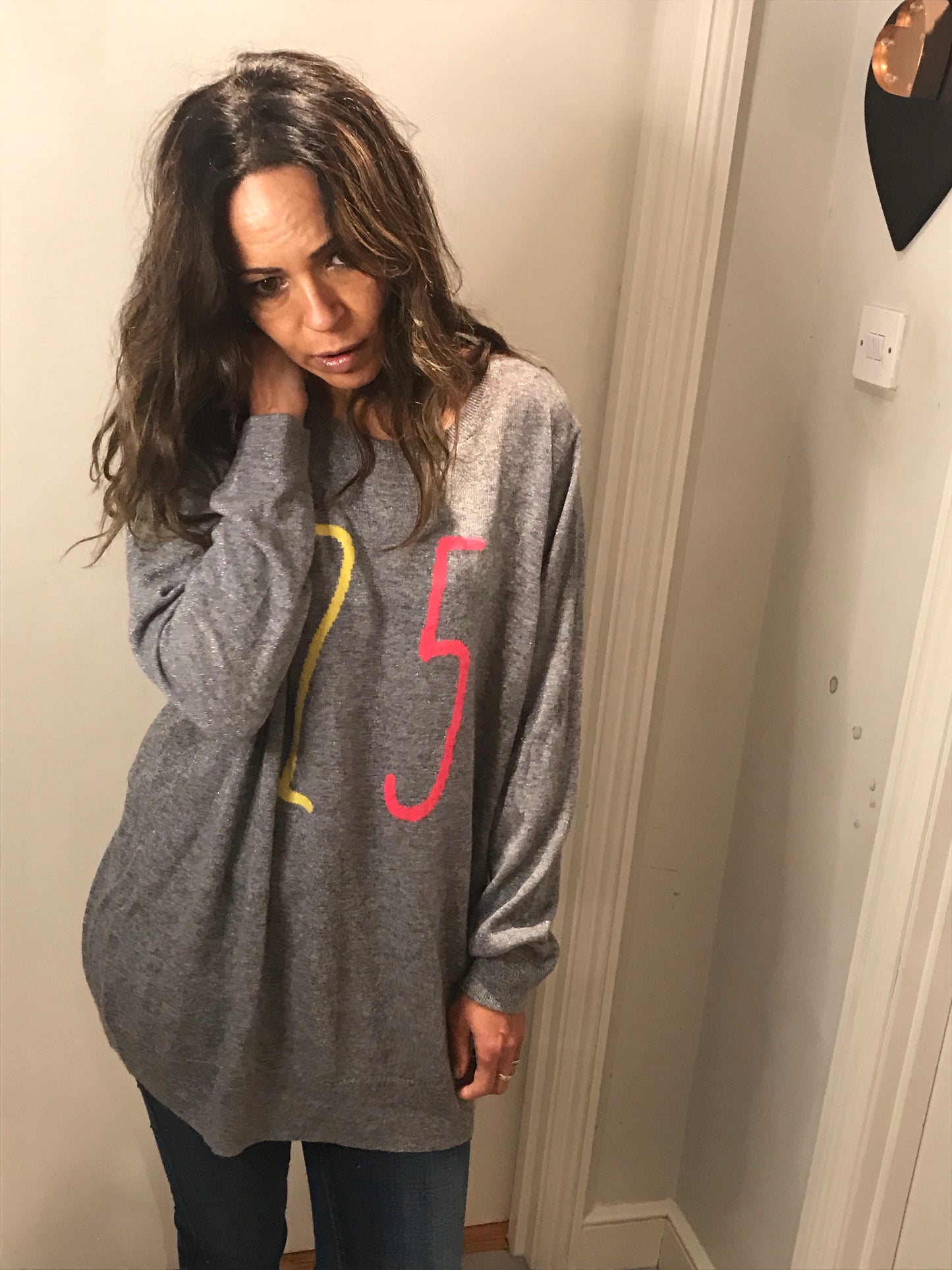 Oversized Boyfriend Slouch Grey/Neon Jumper