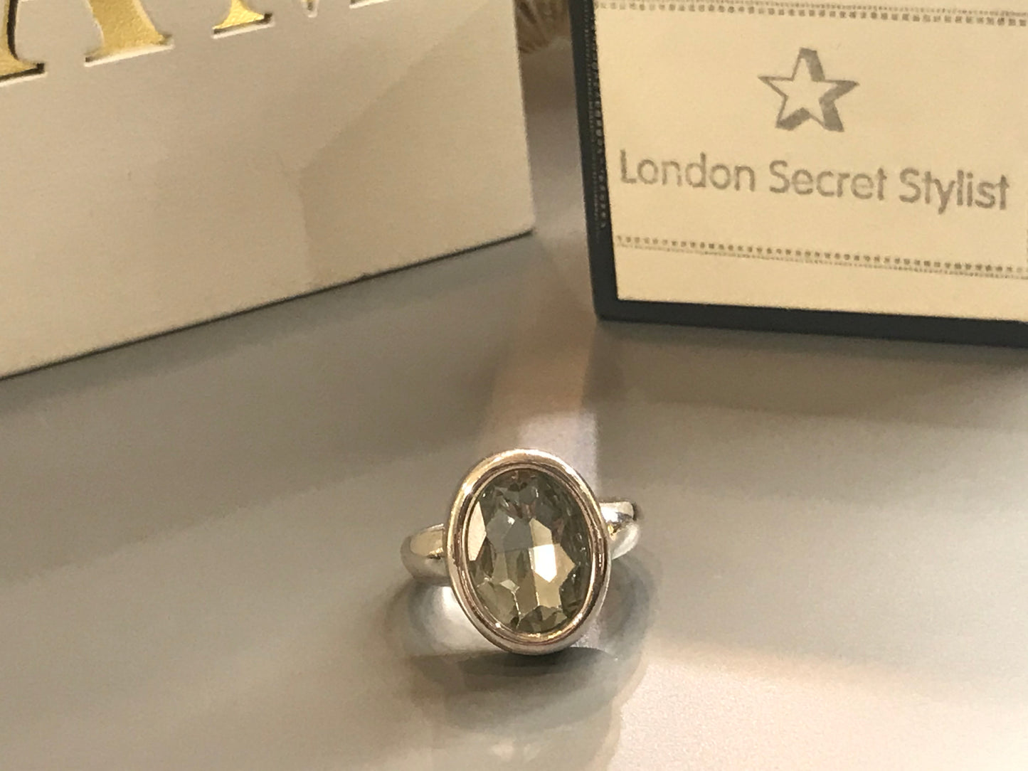 Silver Vintage Aqua Gemstone Statement Ring