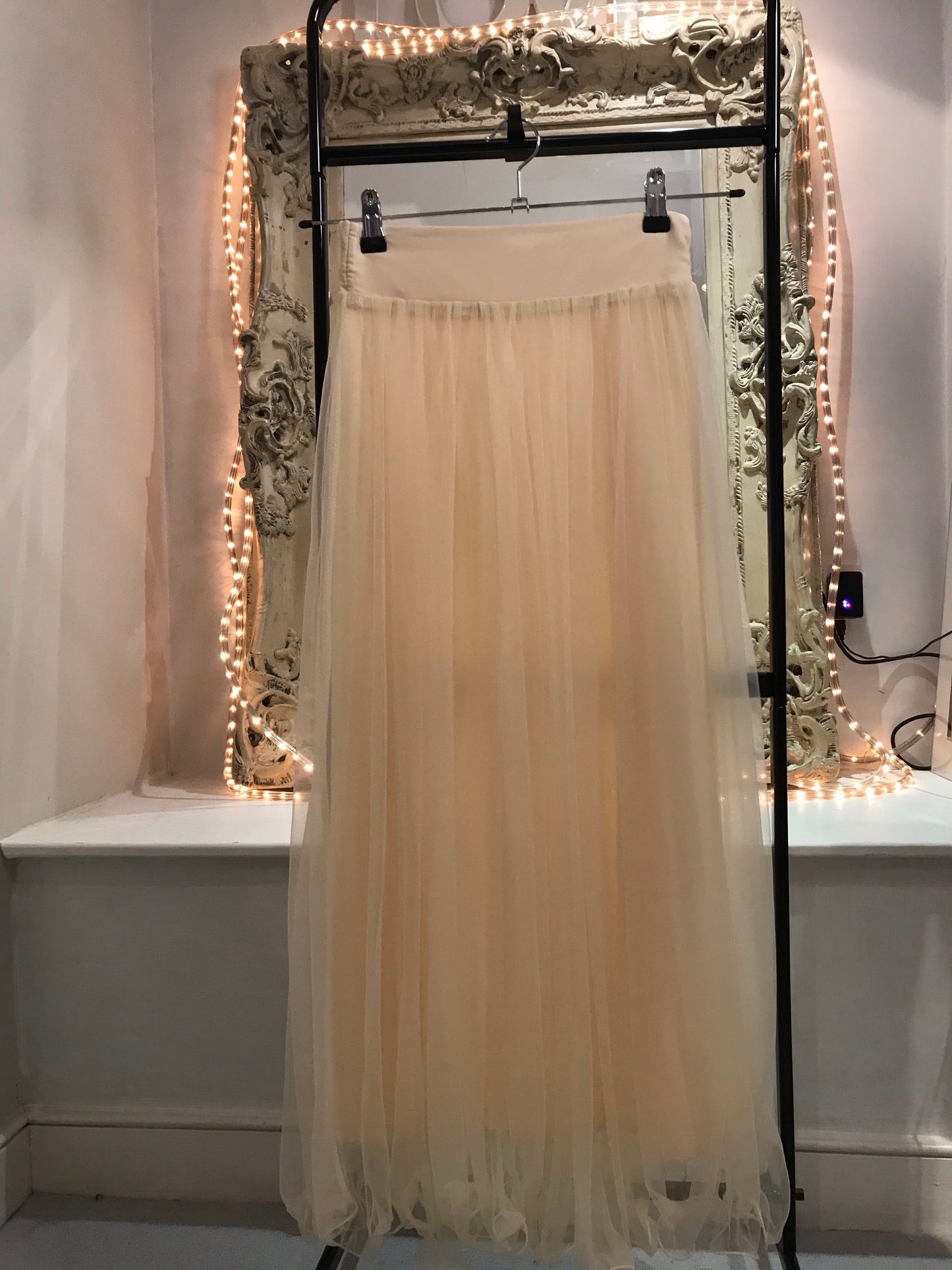 Cream Princess Pleated Long Skirt