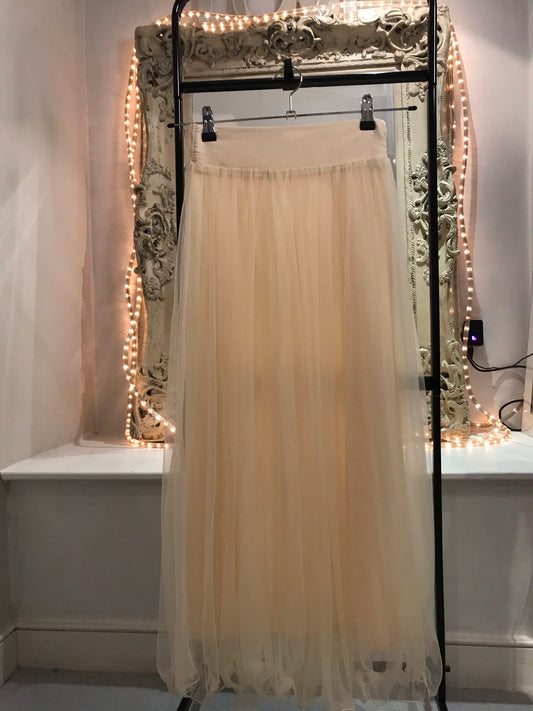 Cream Princess Pleated Long Skirt