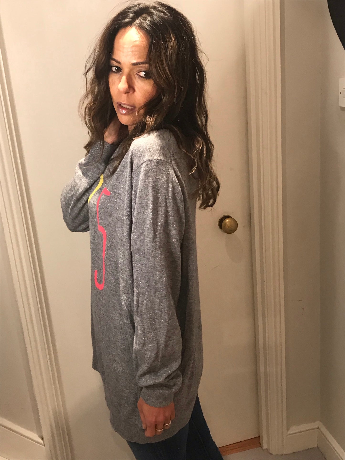 Oversized Boyfriend Slouch Grey/Neon Jumper