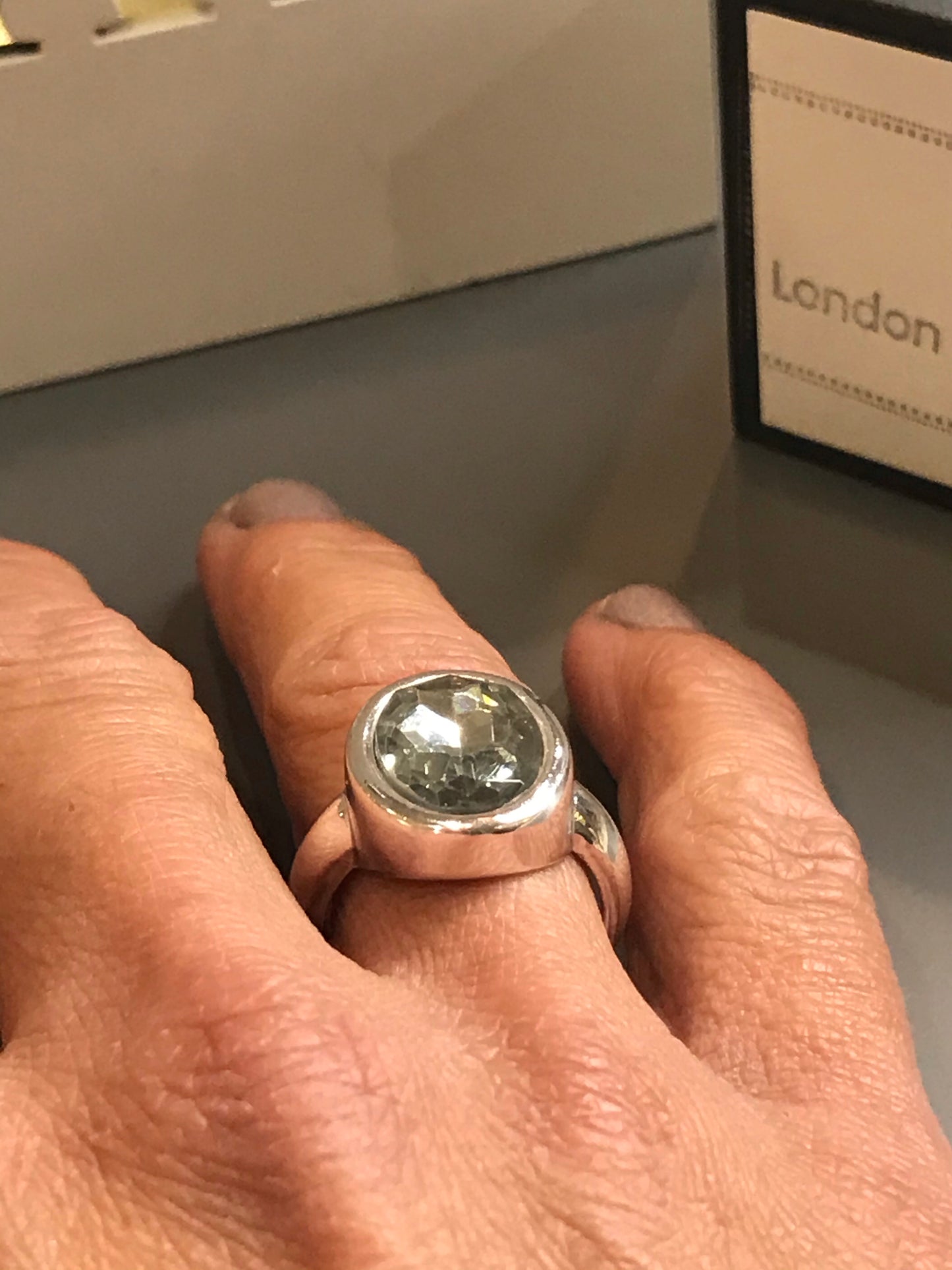 Silver Vintage Aqua Gemstone Statement Ring