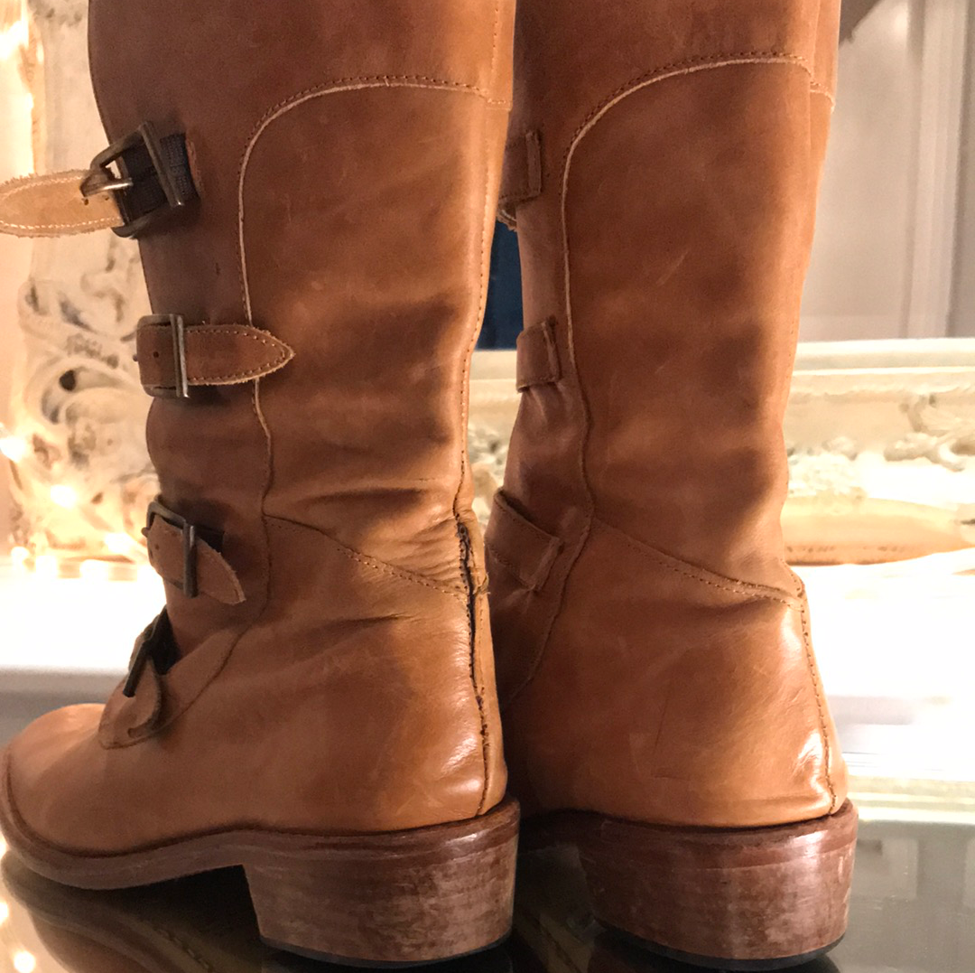 Pied a Terre Camel Leather Pirate Buckle Boots (size 37 UK)