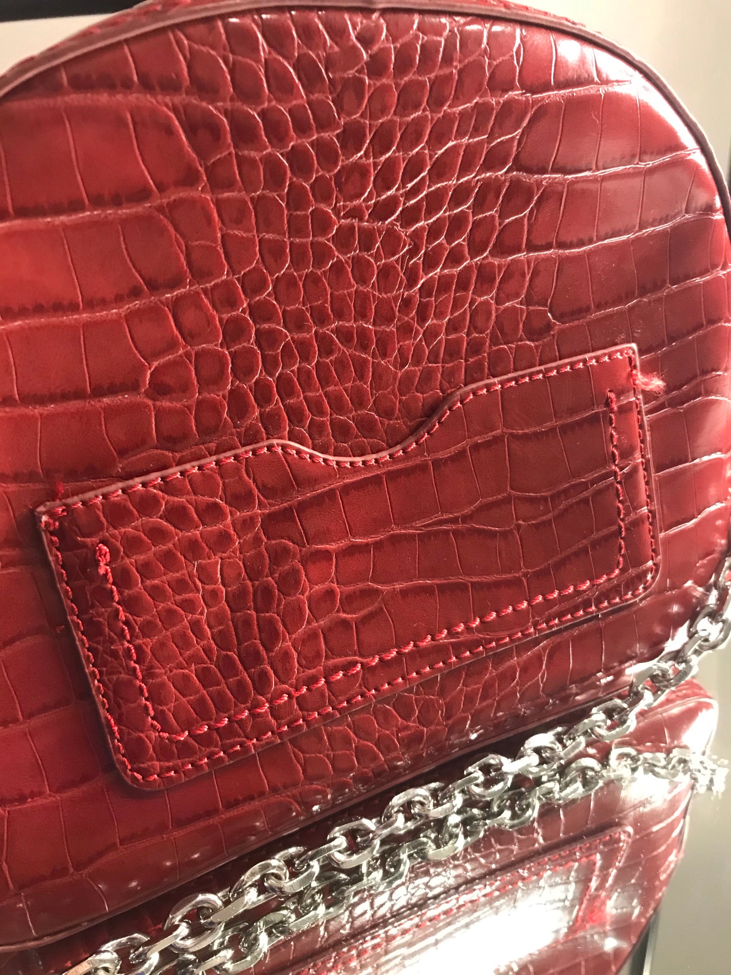 Red Mock Croc Handbag