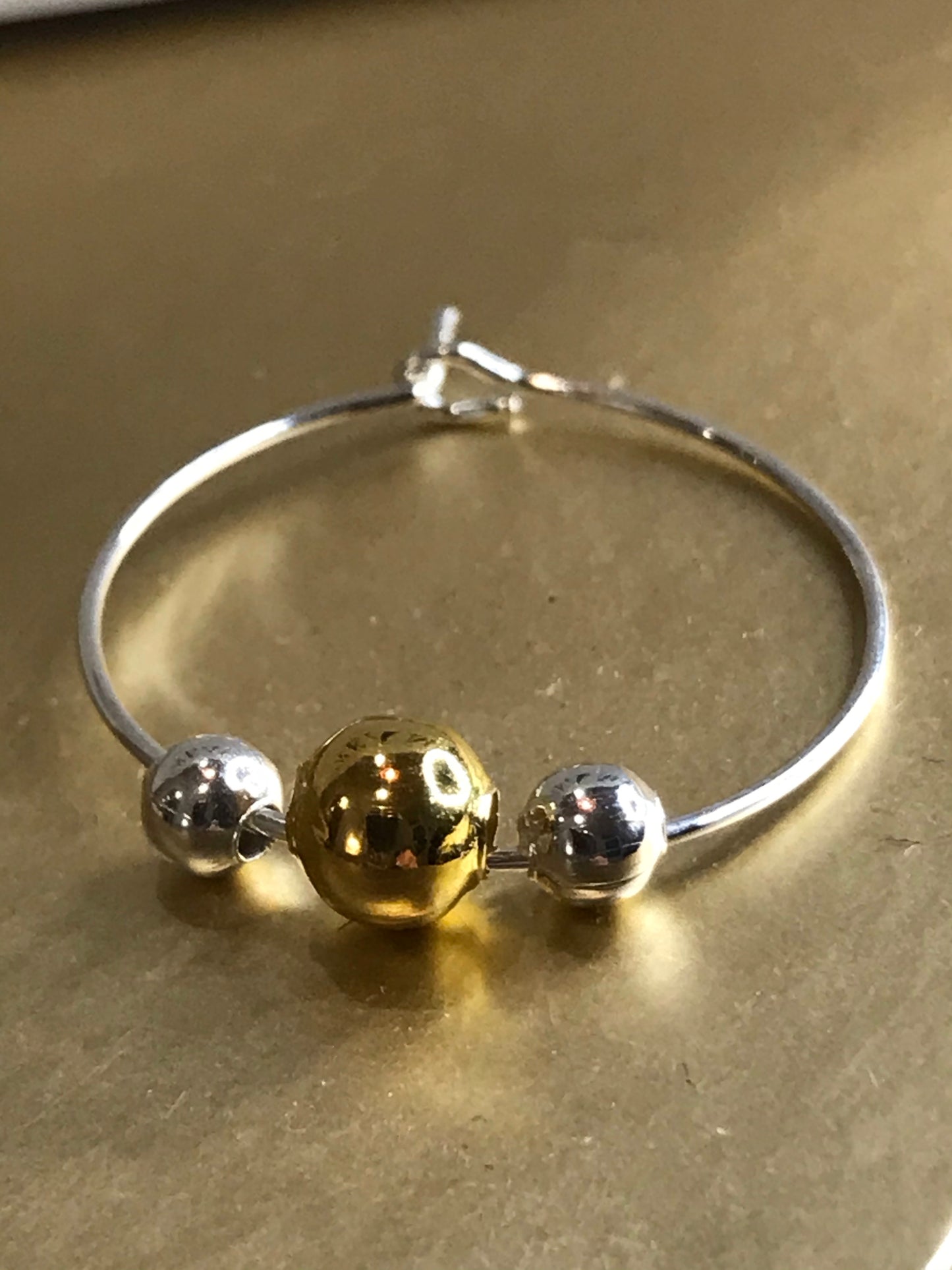 Triple Bead Silver and Gold Hoop Earrings