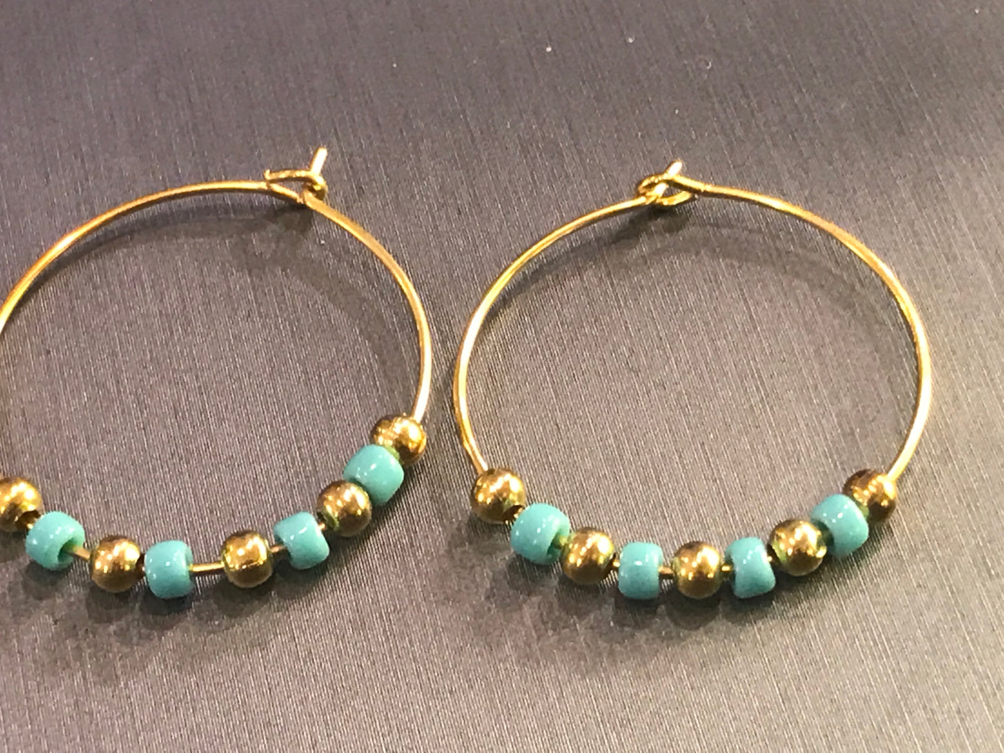 Gold-Plated Turquoise Beaded Hoop Earrings