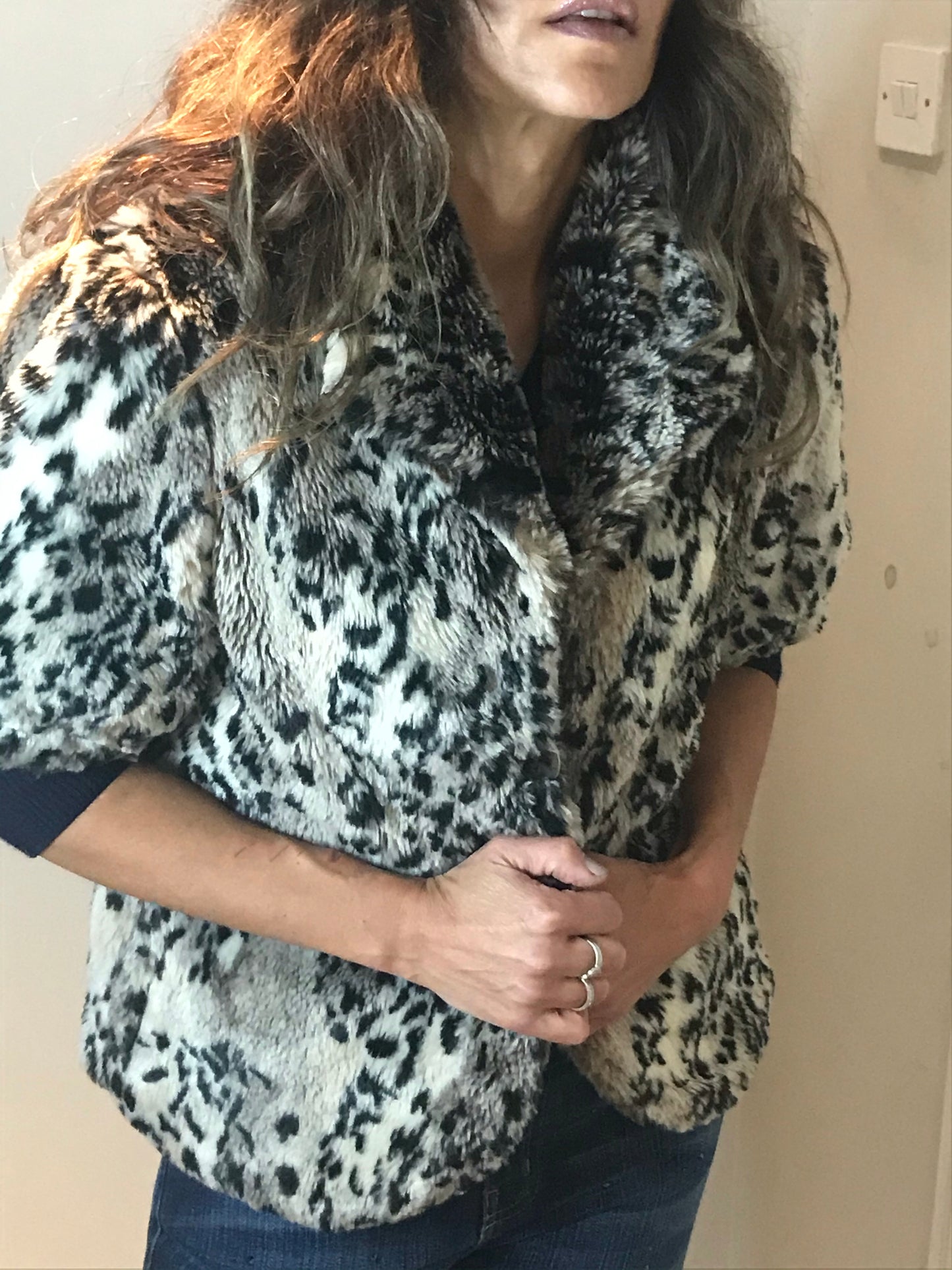 3/4 Length Sleeve Faux Leopard Coat