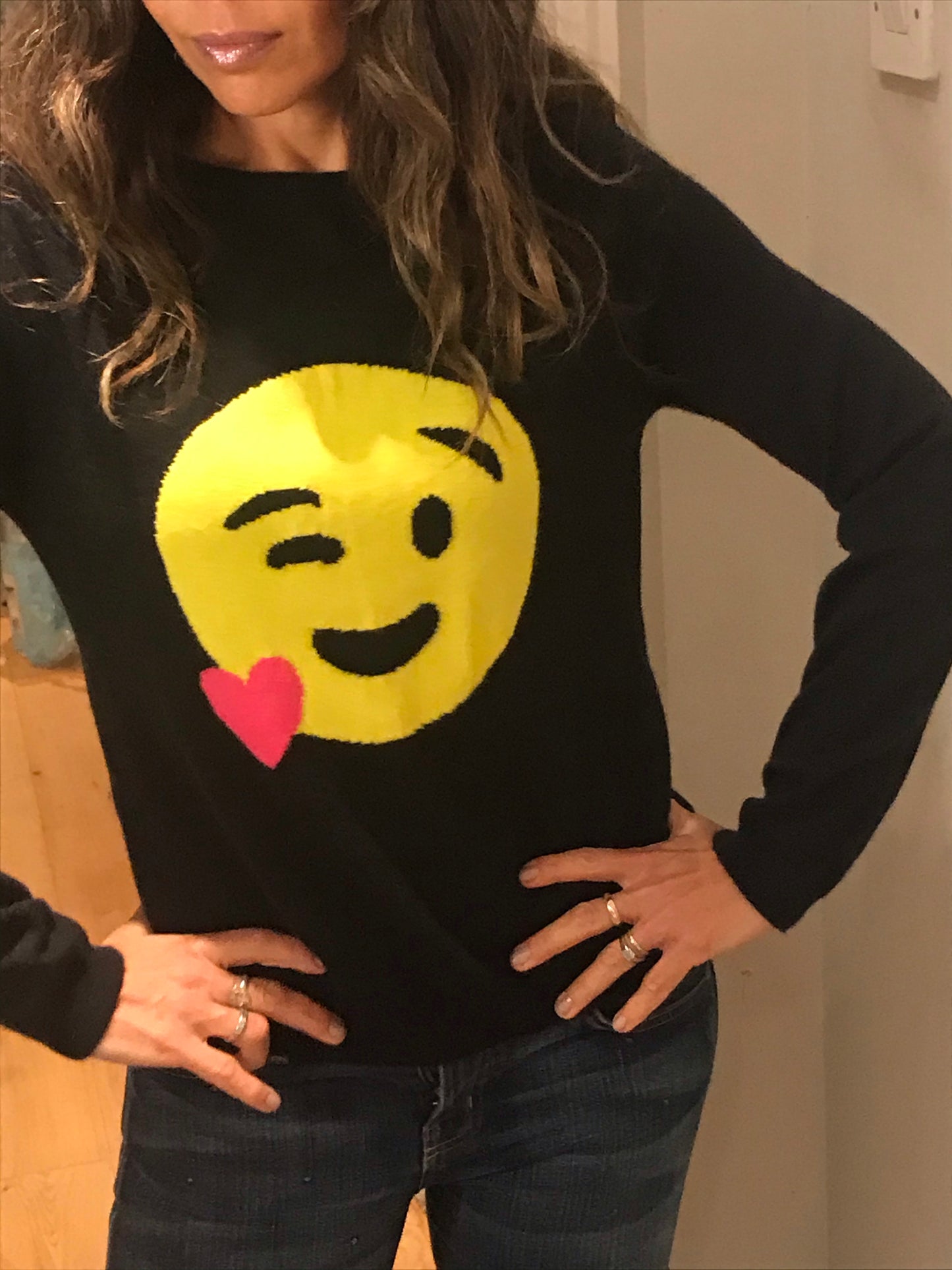 Chinti and Parker Smiley Face Black Cashmere jumper
