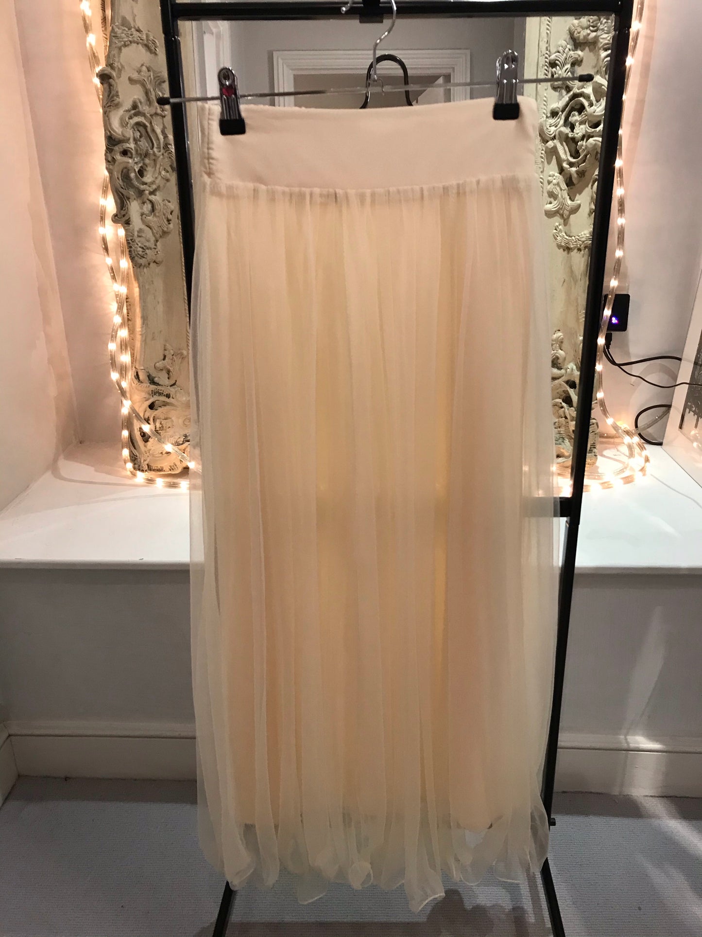 Cream Princess Pleated Long Skirt