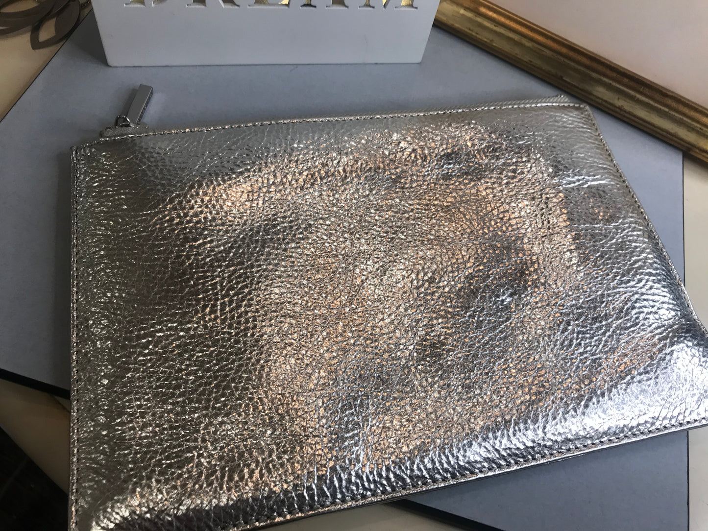 Whistles Silver Leather Zip Clutch