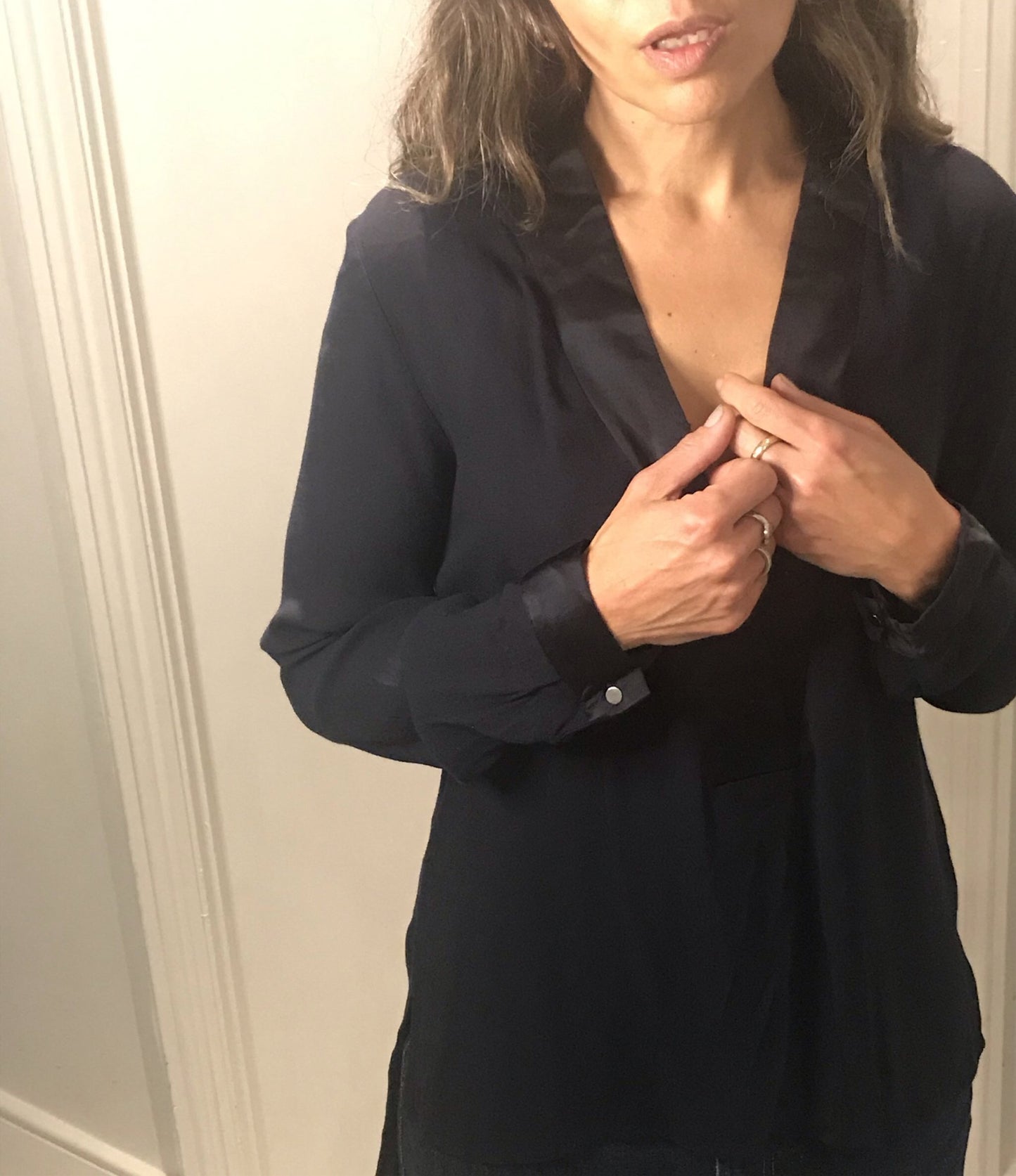 Navy Nights Long Drape Blouse