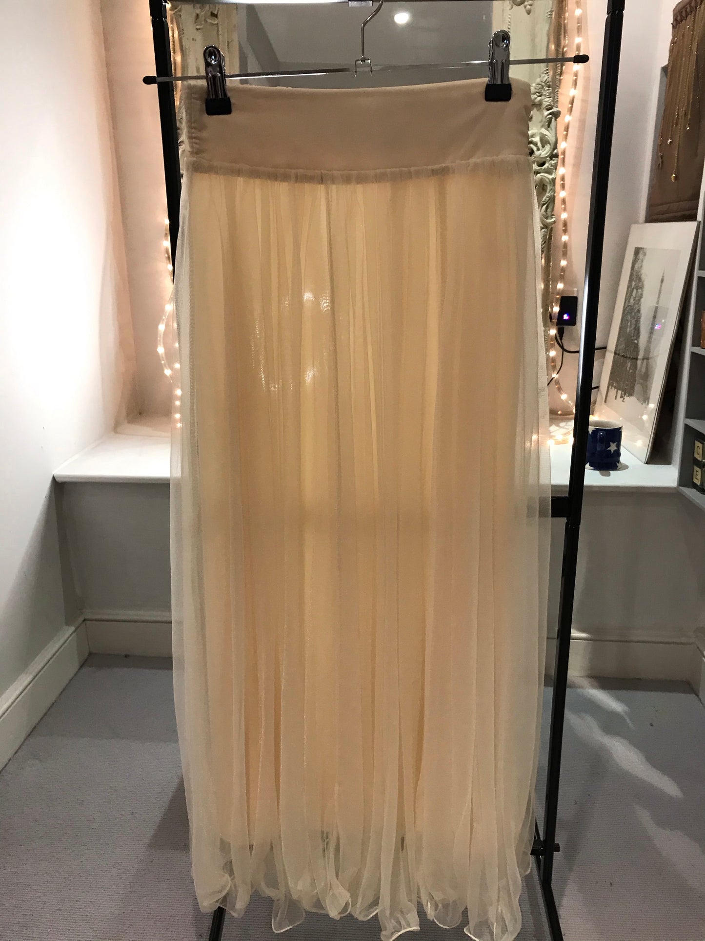 Cream Princess Pleated Long Skirt