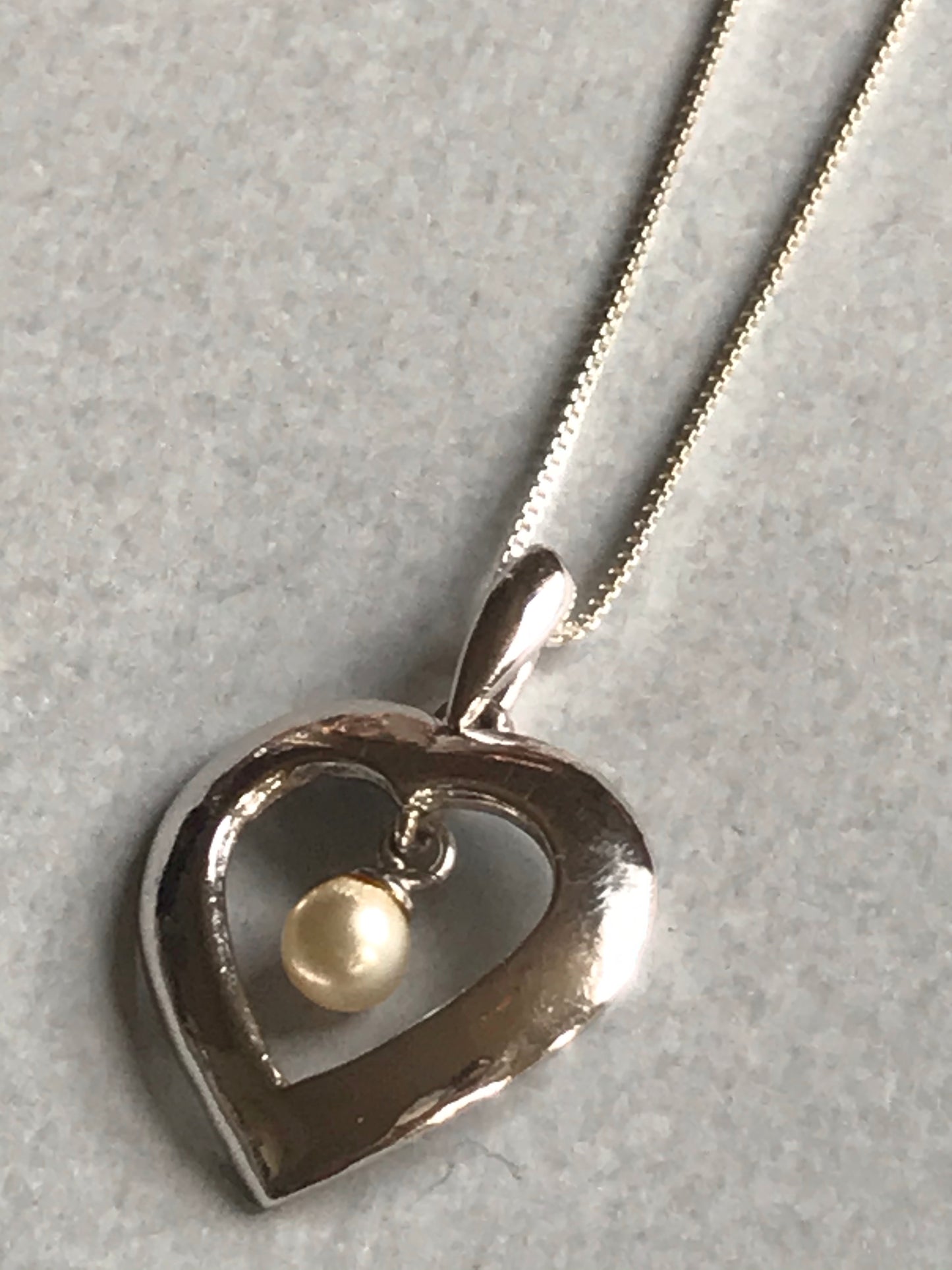 Pearl & Silver Heart Necklace