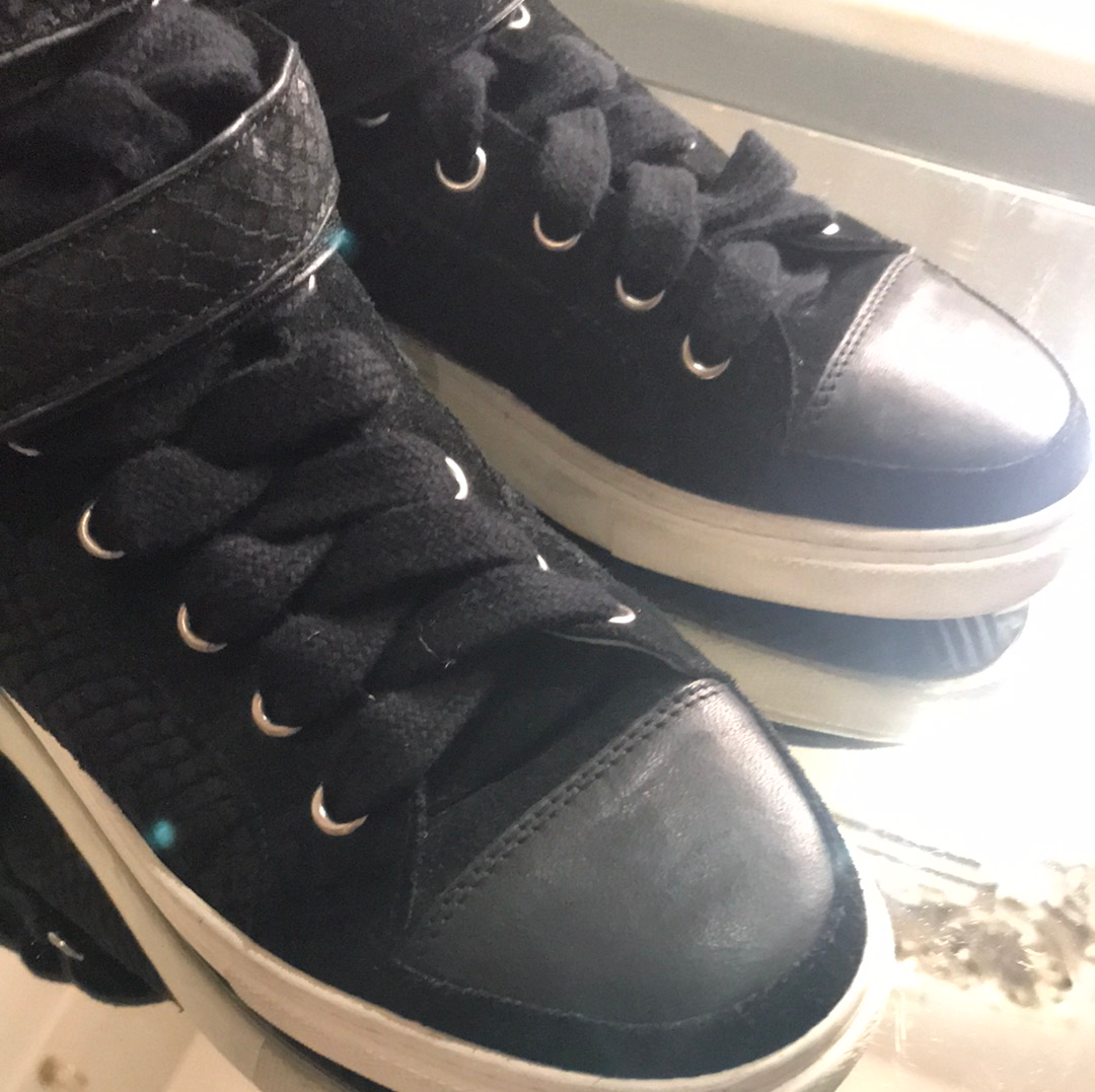 MAJE Black Leather & Suede Hi-Top Trainers (size 40)