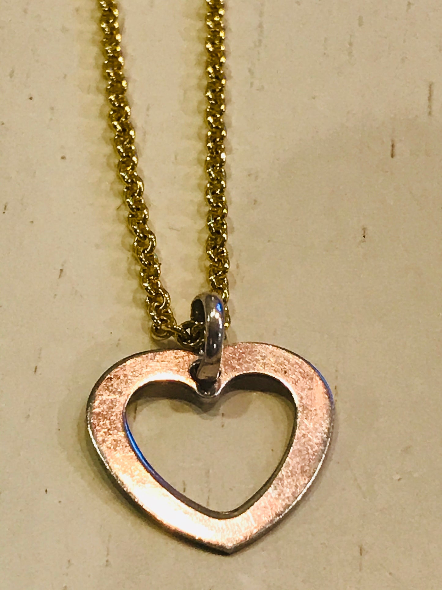 Silver and Gold Open Heart Necklace