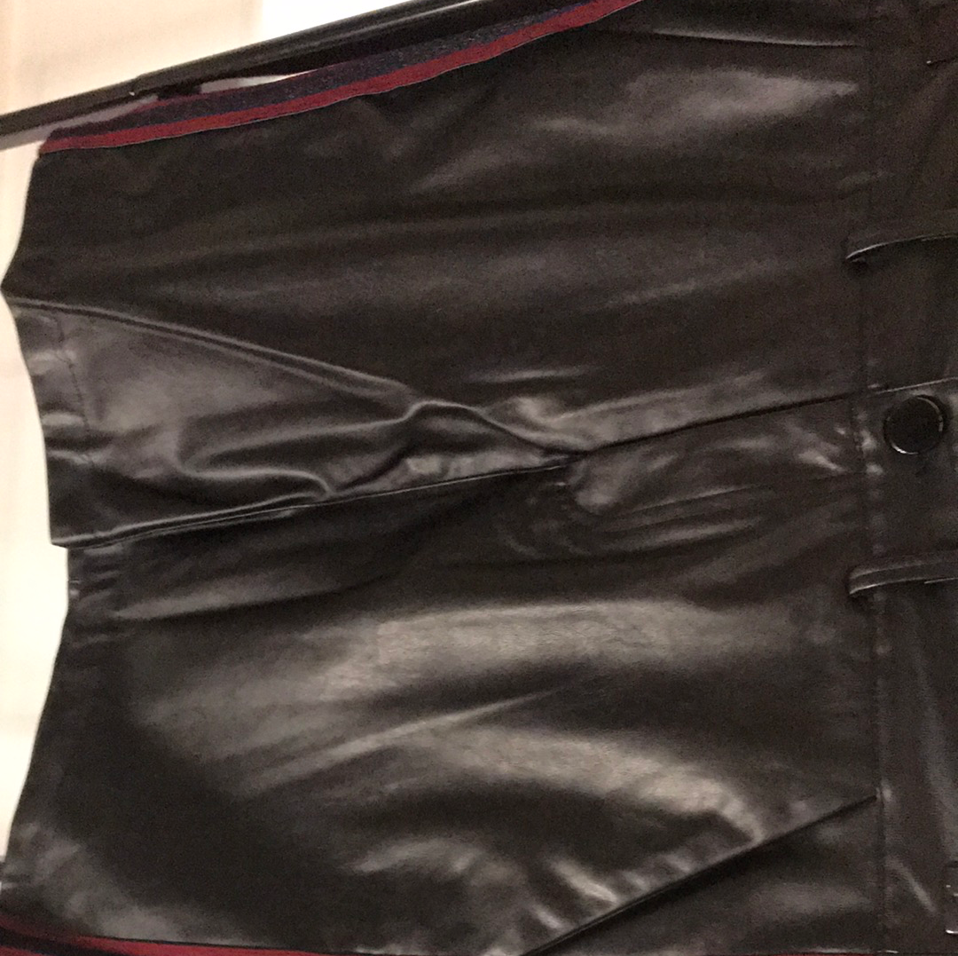 Customised Black Faux Leather Racer Stripe Skirt