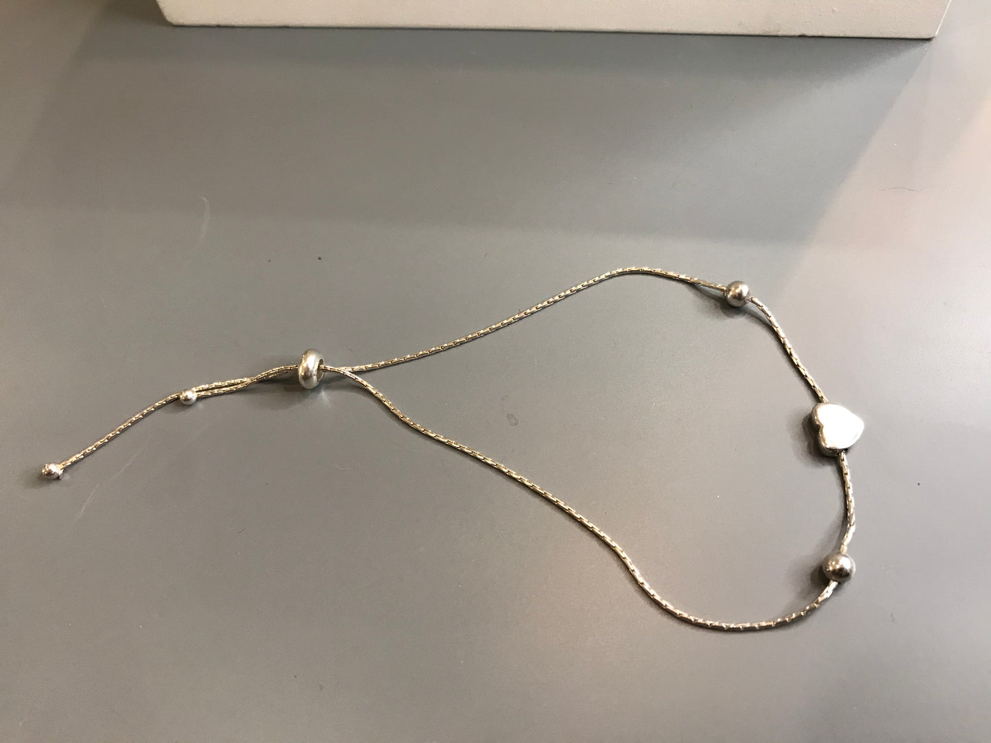 Adjustable Silver Heart & Beaded Bracelet