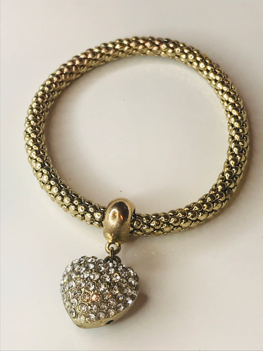 Gold Love Charm Stretch Bracelet