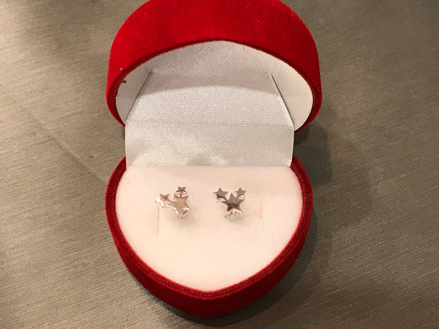 Triple-Star Silver Stud Earrings