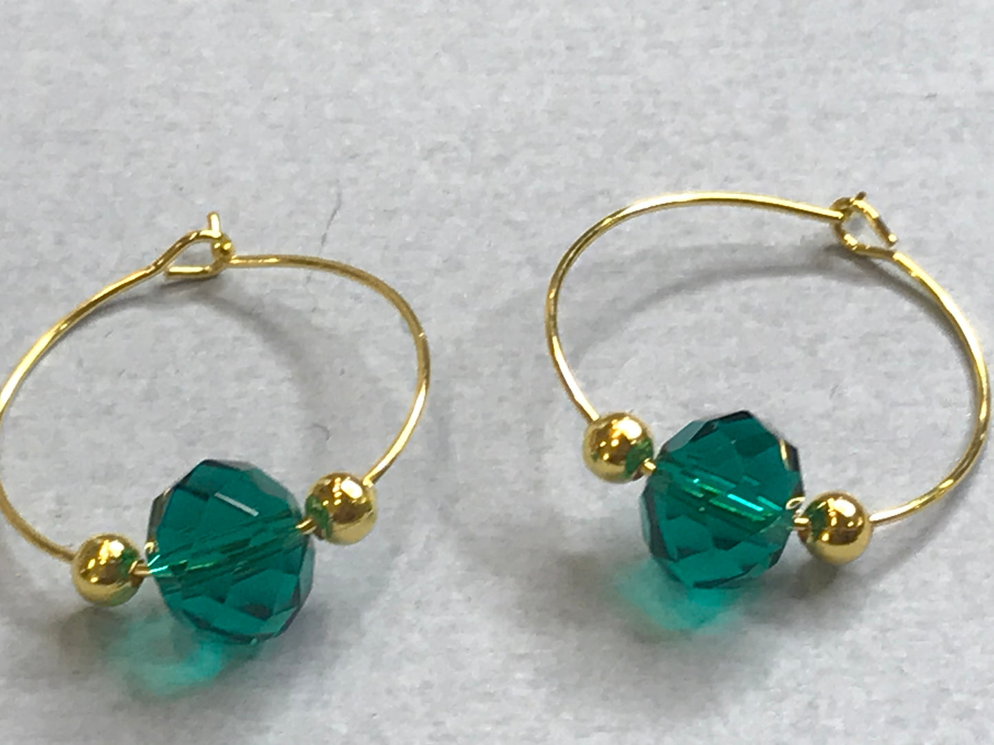 Gold-plated Green Drop Hoop Earrings