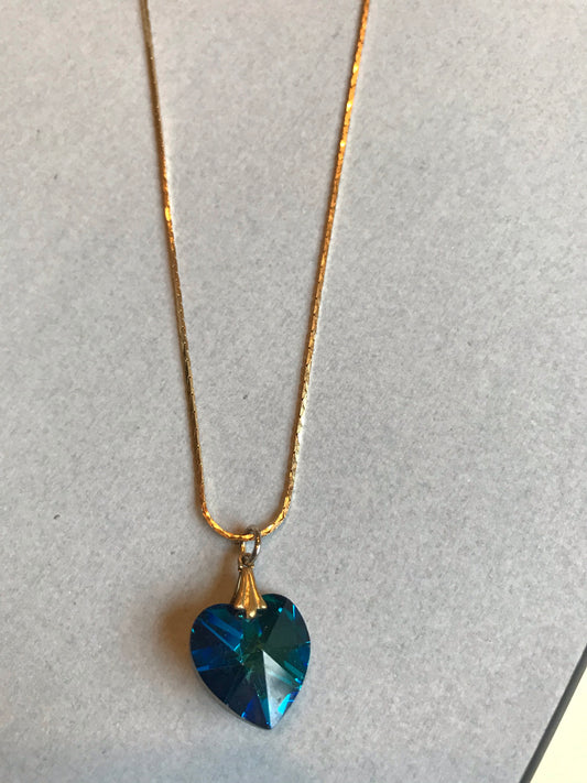 Turquoise Swarovski Heart Pendant on Gold Chain