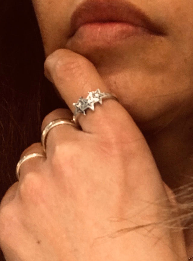 Triple Star Silver Ring (Adjustable)