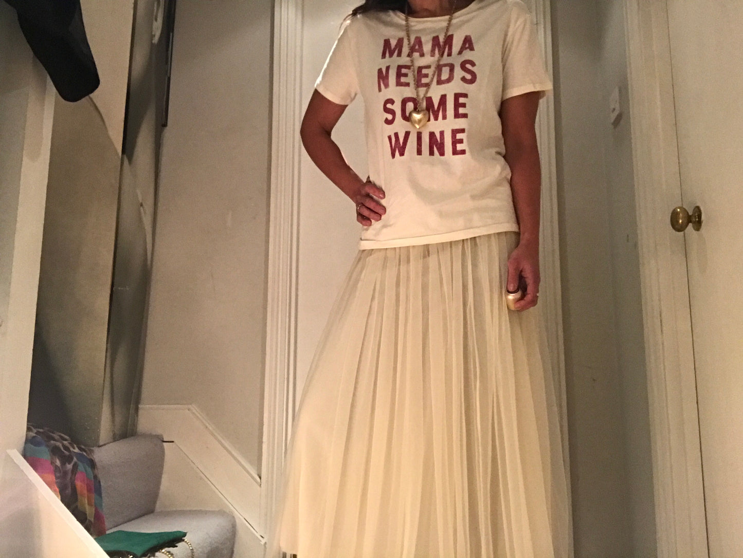 Cream Princess Pleated Long Skirt