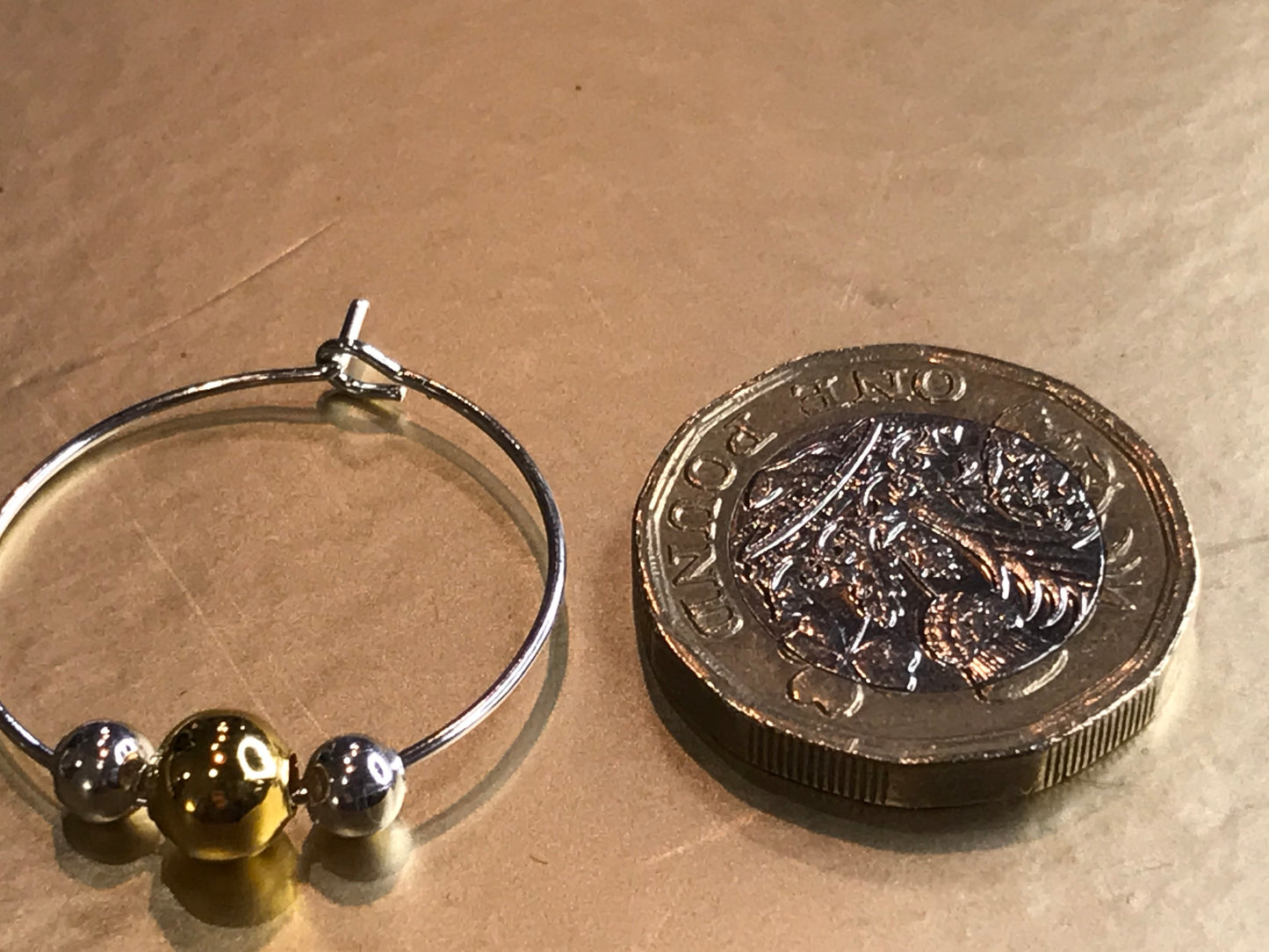 Triple Bead Silver and Gold Hoop Earrings