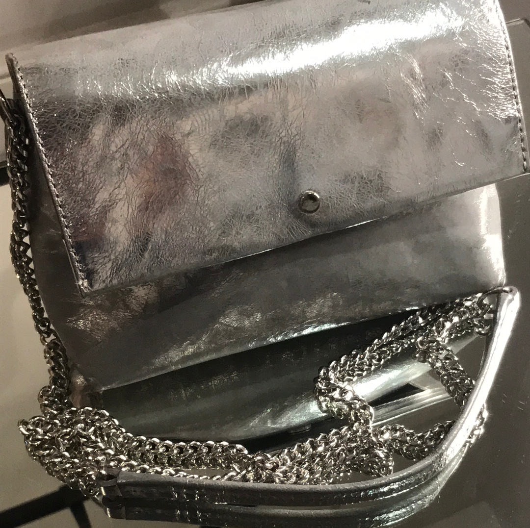 Silver Metallic Real Leather Banana Republic Handbag