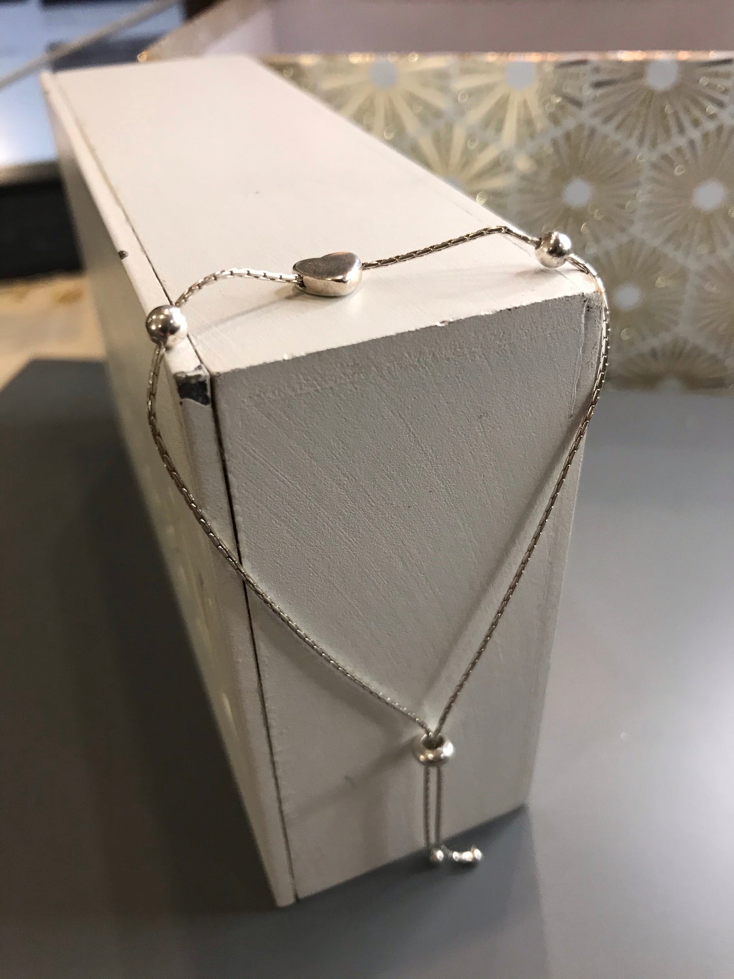 Adjustable Silver Heart & Beaded Bracelet