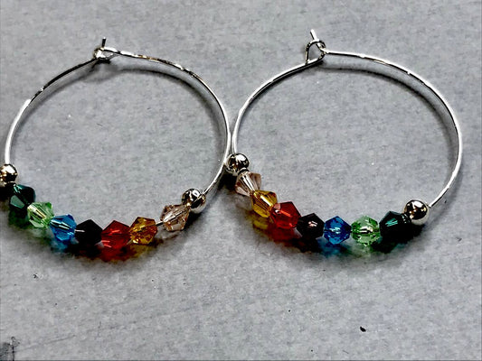 Silver Plated Rainbow Beaded Hoop Earrings