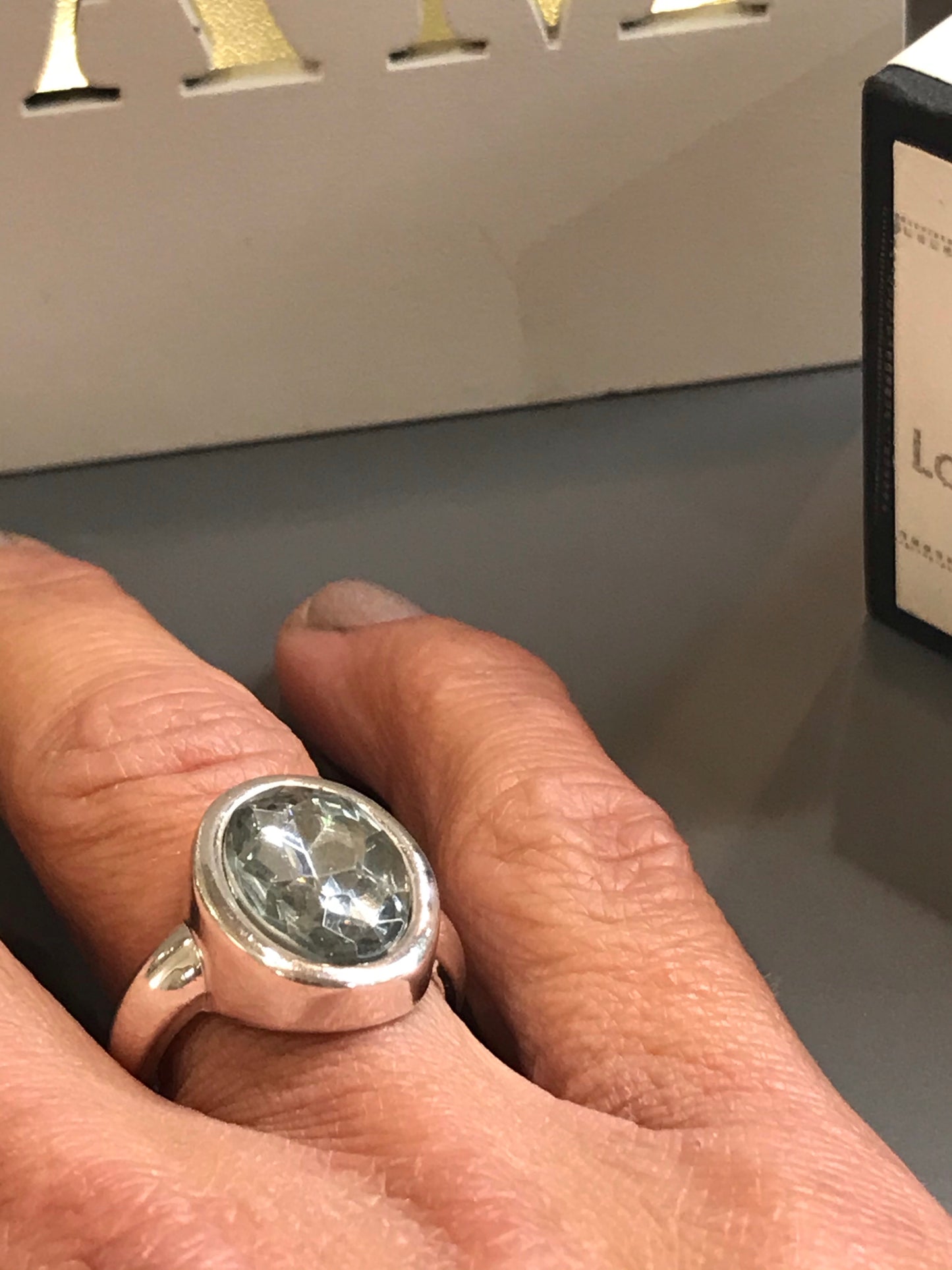 Silver Vintage Aqua Gemstone Statement Ring
