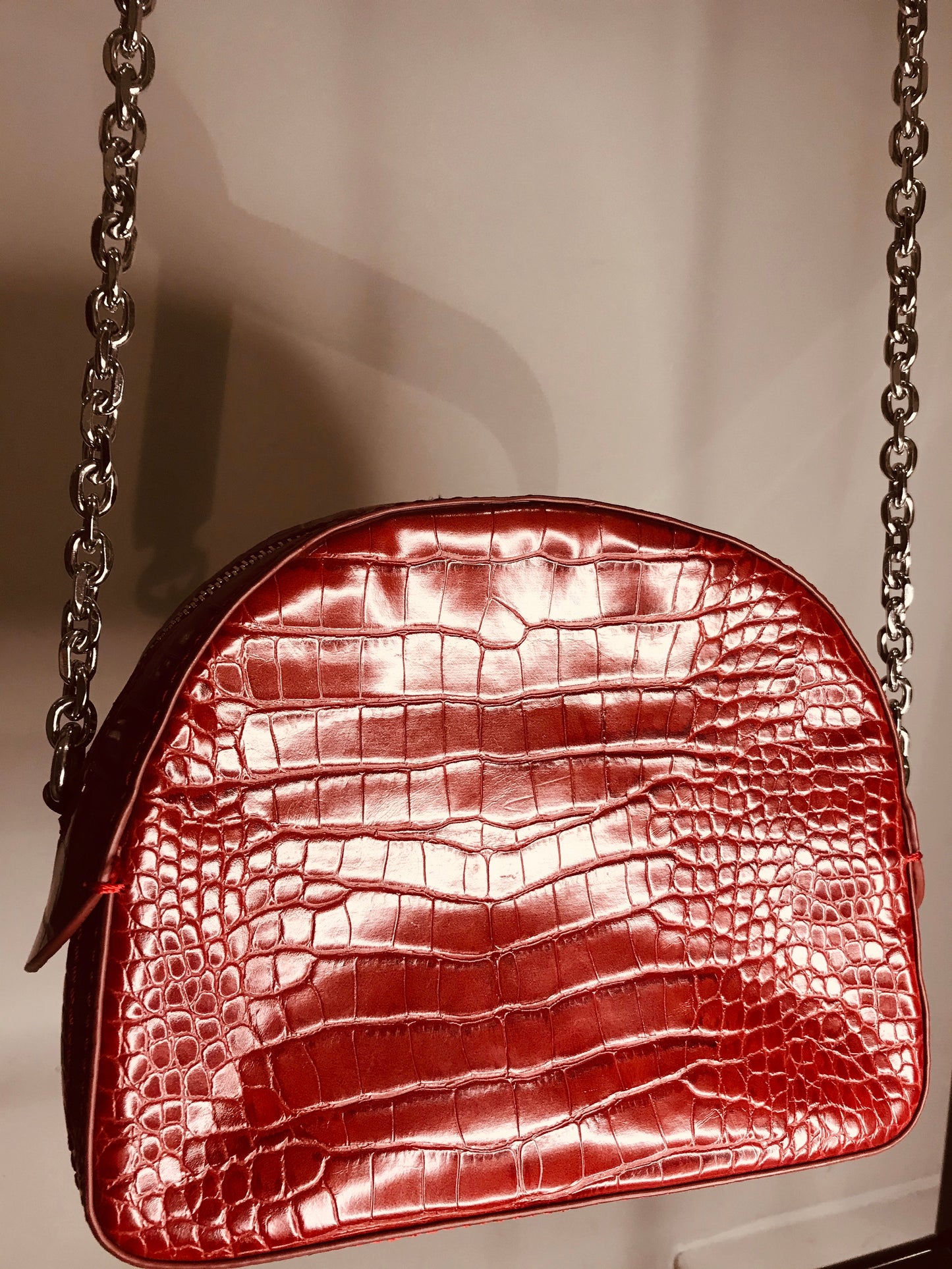 Red Mock Croc Handbag