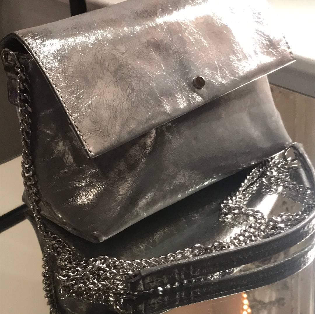 Silver Metallic Real Leather Banana Republic Handbag