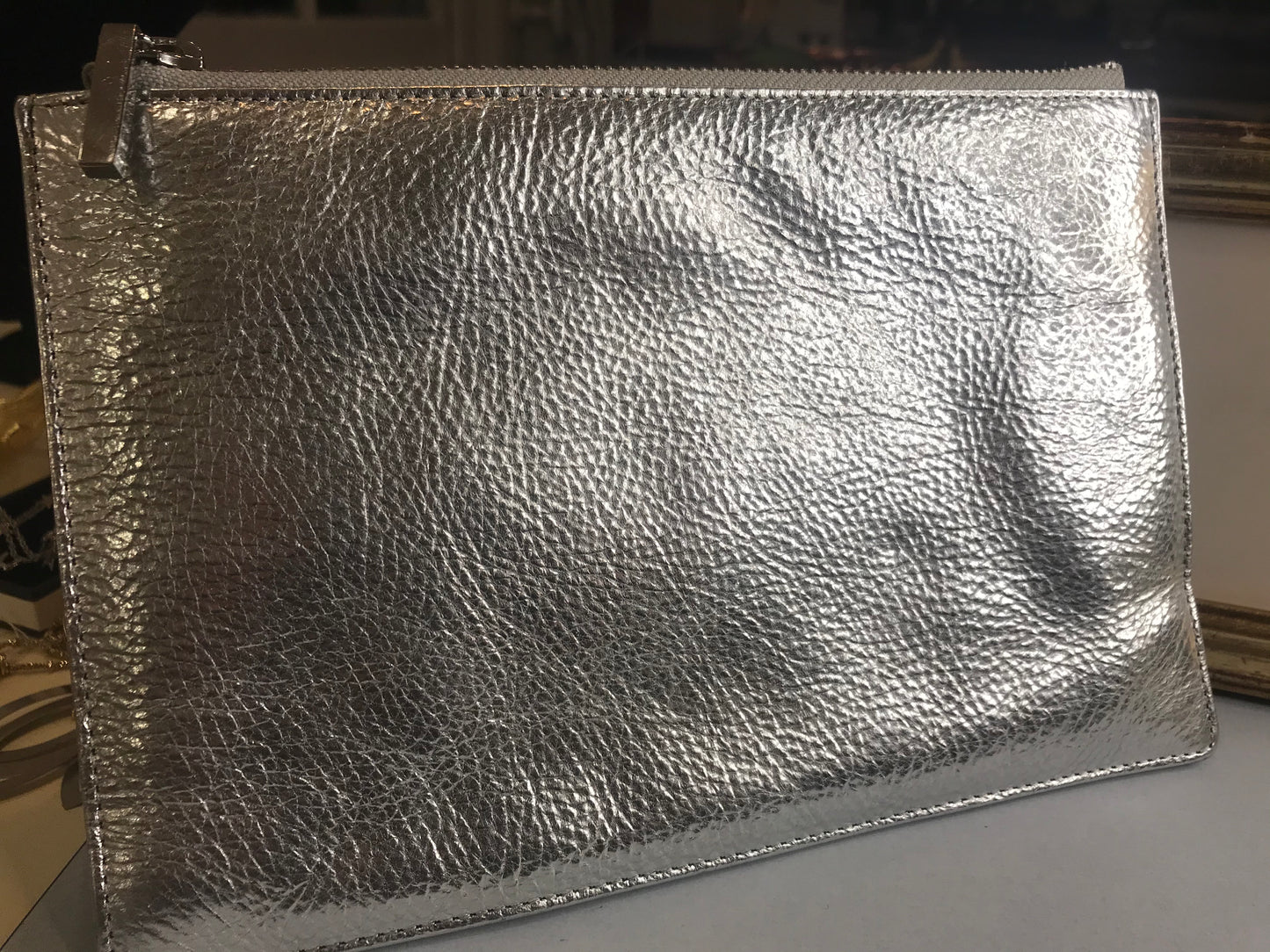 Whistles Silver Leather Zip Clutch