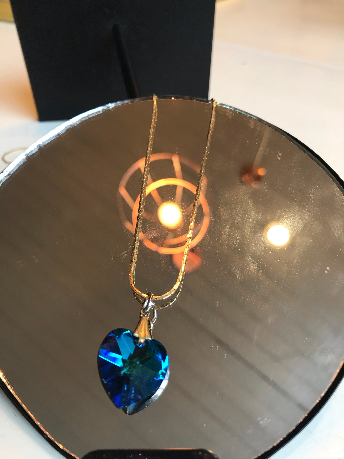 Turquoise Swarovski Heart Pendant on Gold Chain