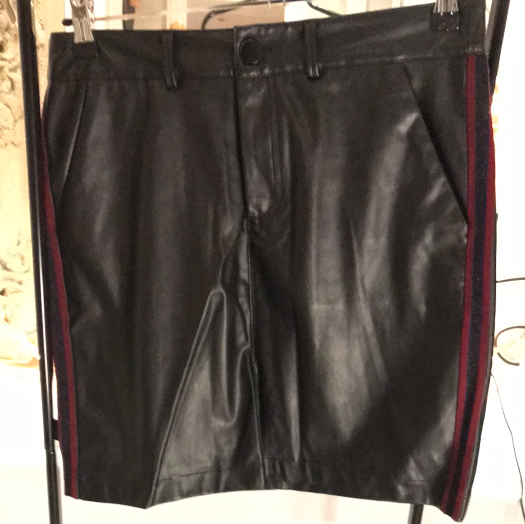 Customised Black Faux Leather Racer Stripe Skirt