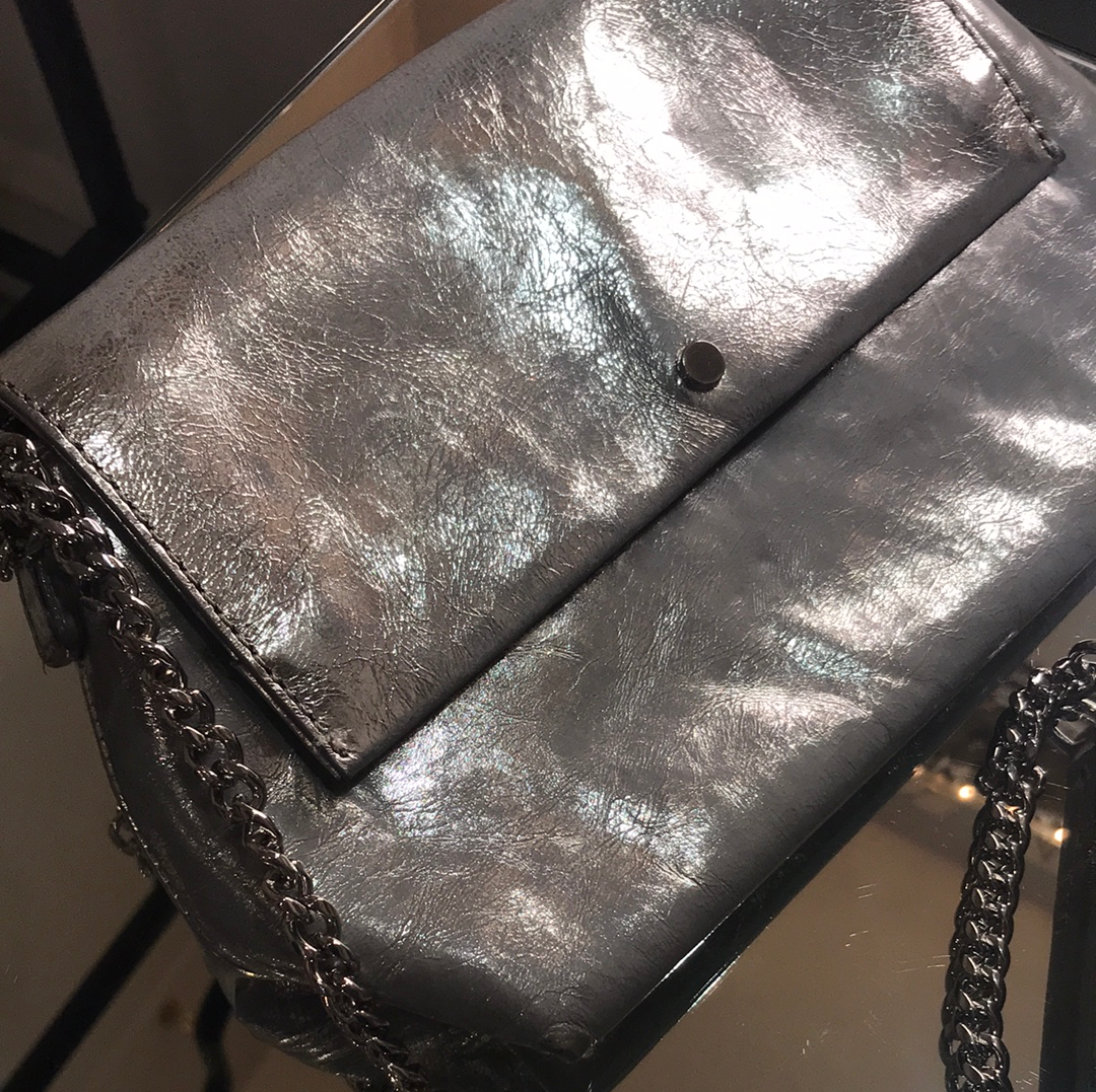 Silver Metallic Real Leather Banana Republic Handbag